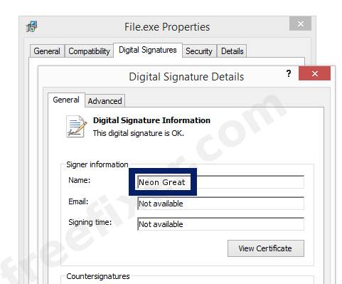 Screenshot of the Neon Great certificate